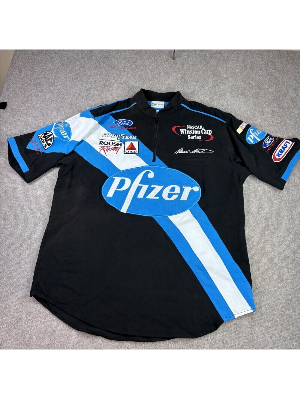 Mark Martin Roush Racing Pfizer NASCAR Winston Cup 1/4 Zip S/S Shirt Large Vtg